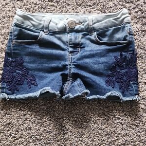 Denim Blue Floral Embroidered Women's Shorts